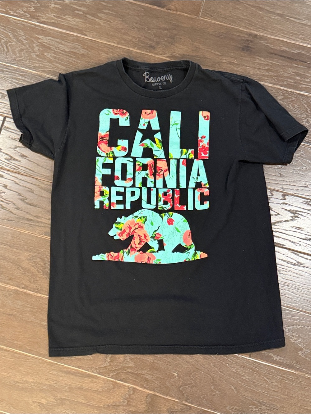 Bowsersy Black Floral 'California Republic' Graphic Tee